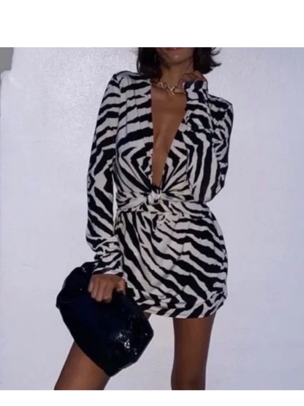 Rat & Boa Black & White Zebra Twist Front Mini Dress